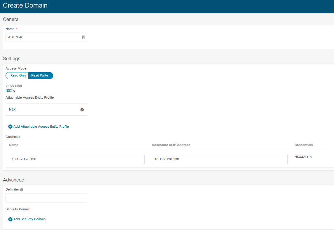 ACI NSX-T Domain creation