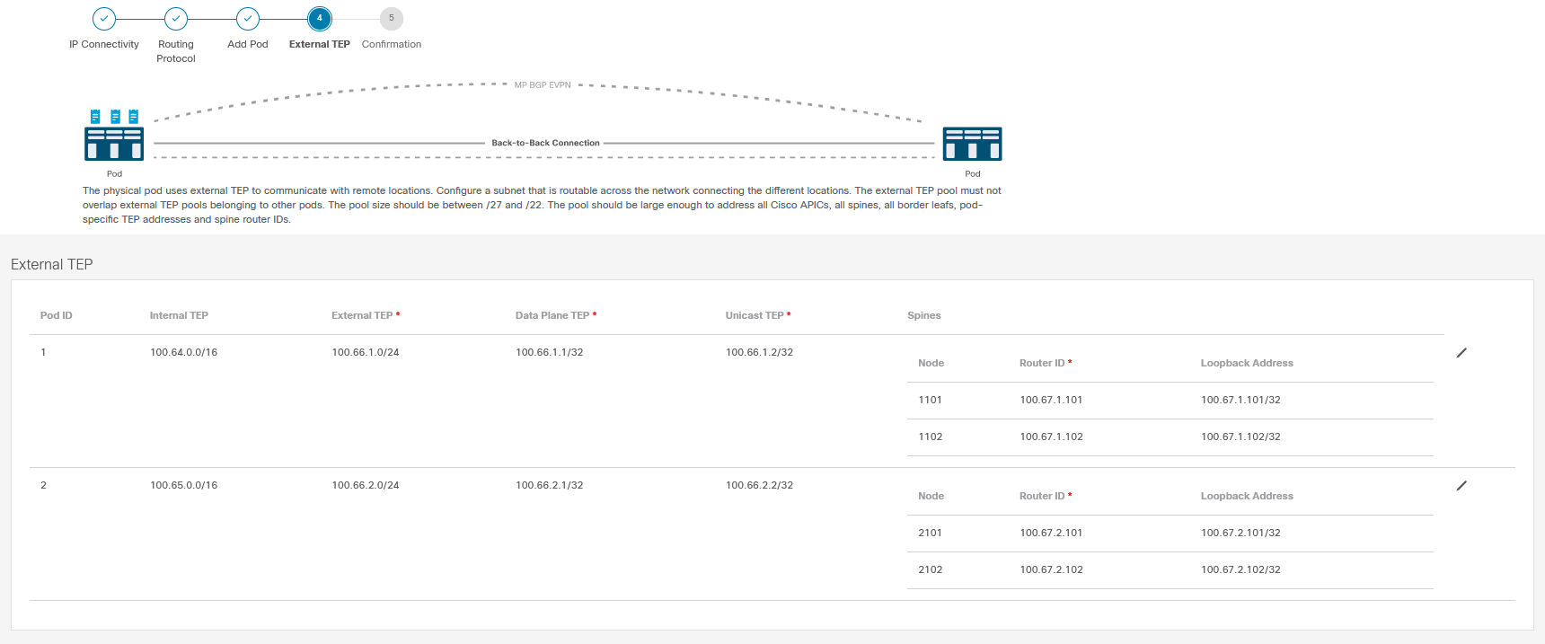 Configure external TEP